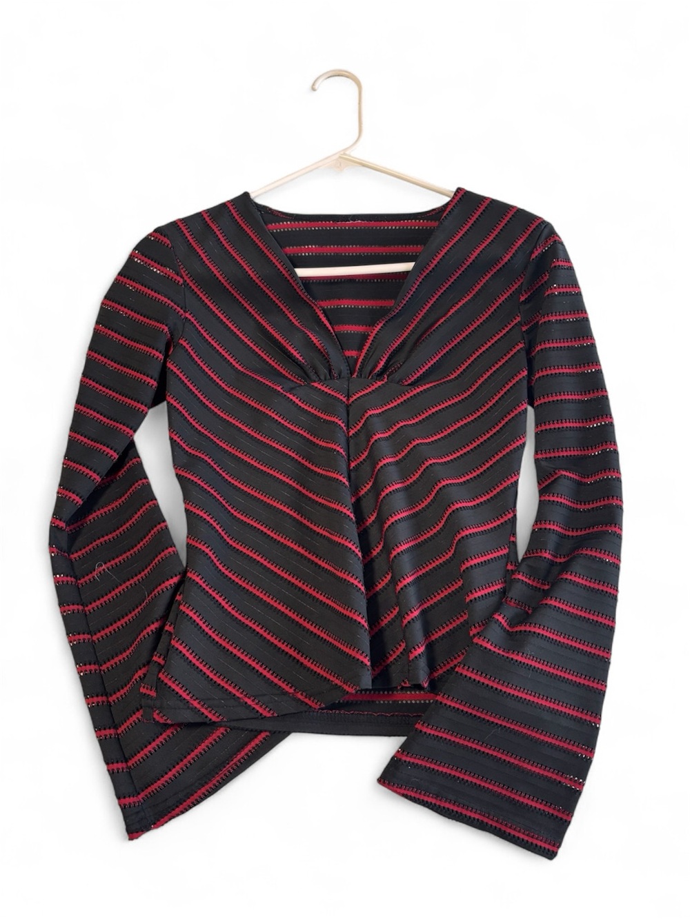 Unk Black & Red Striped V-Neck Long Sleeve Top